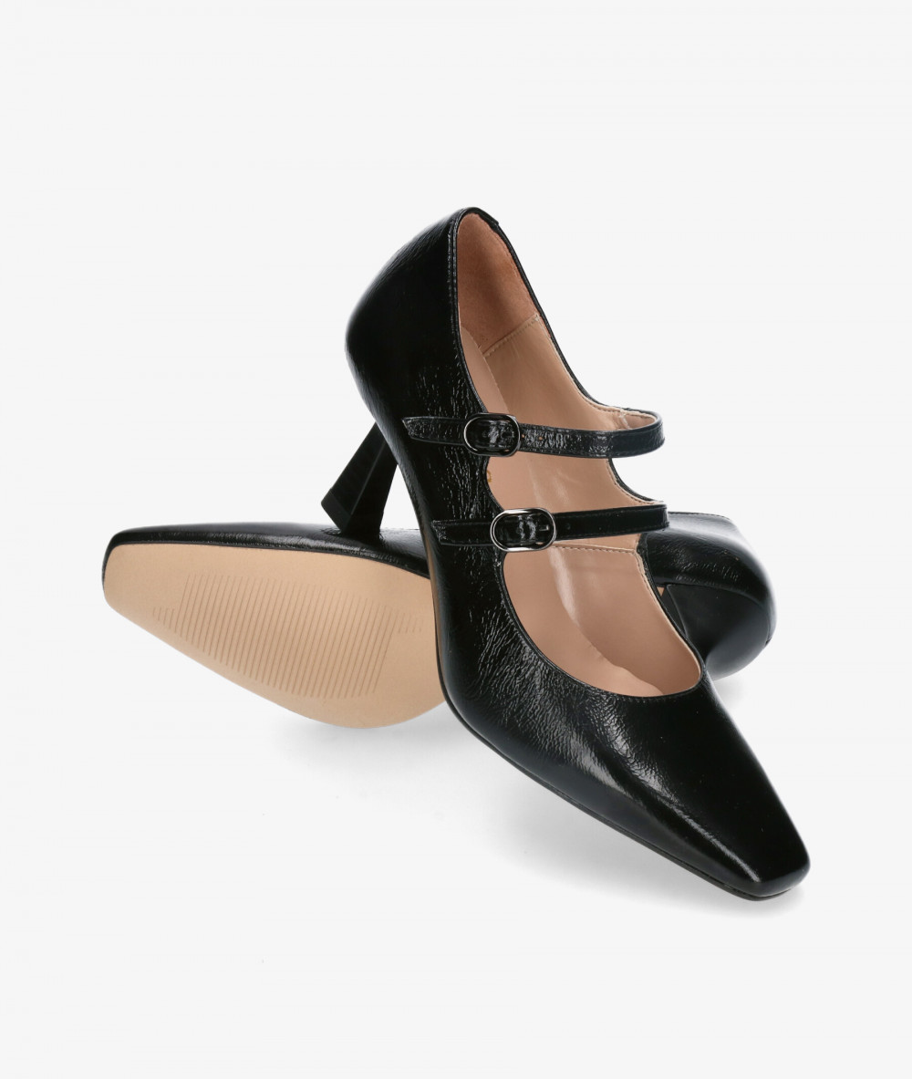 Zapatos Salón Mujer Piel Negro Tacón Tallas Grandes